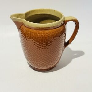 Vintage Watt Pottery Stoneware Pitcher 7"  Tan & Burnt Orange‎ Textured 1950's